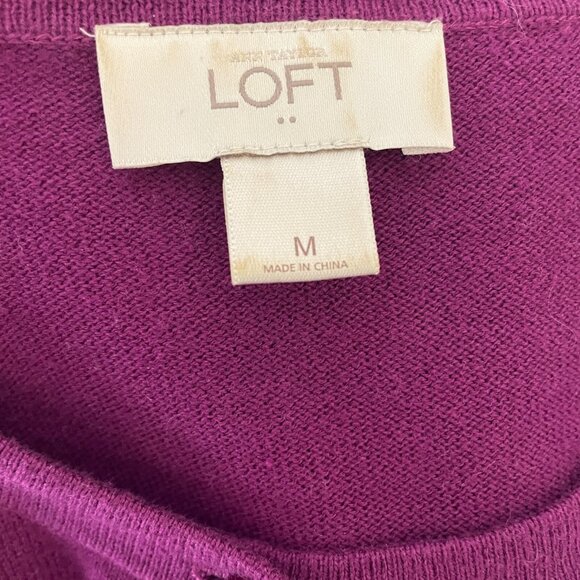 LOFT Cardigan Sweater Women Medium Purple Knitted Plum Long Sleeve Button Front - Picture 15 of 15